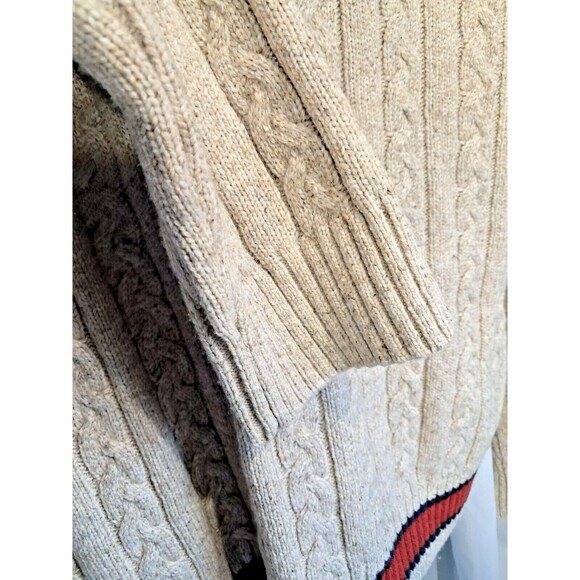 Tommy Hilfiger Long Sleeve Tan Wool Sweater Long Cable Preppy Grandpa XL Men - Picture 6 of 11